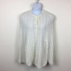 Knit Poncho Vintage 1970's Women's Retro Granny Chic Size Small Cream by RoSANNA